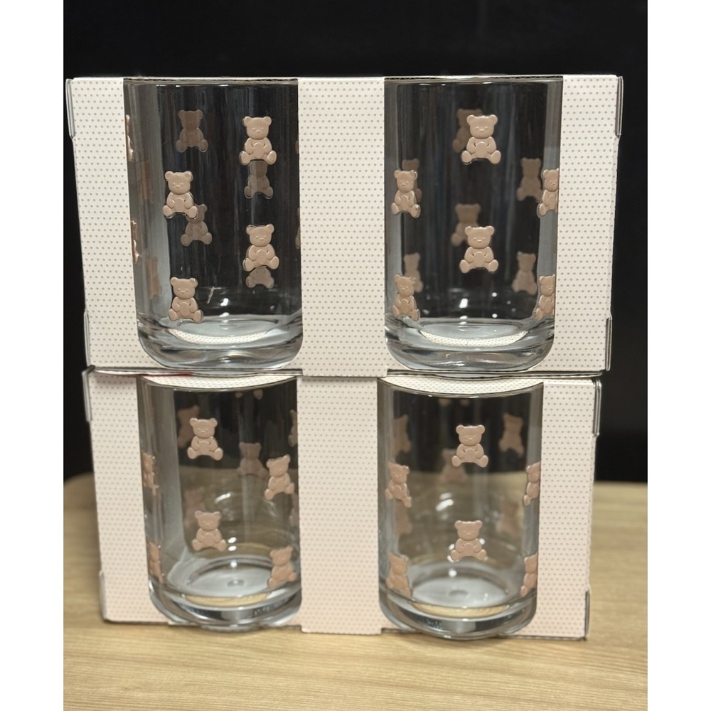 Cupcakes & Cashmere Valentine Pink Teddy Bear Acrylic Tumbler 16 Oz Set of 4 NEW